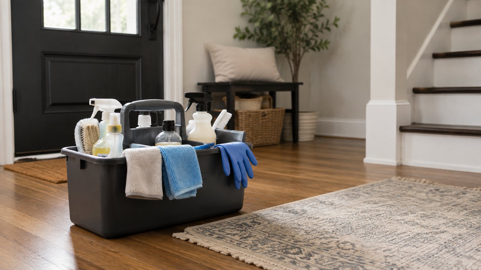 Microfiber cloth and professional cleaning supplies ready for work